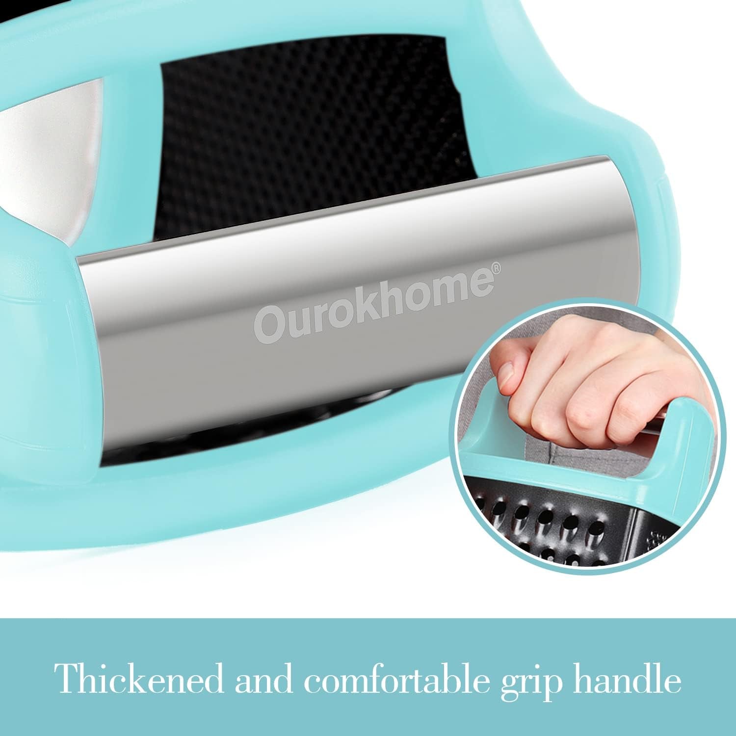 Cheese Grater with Handle,  Stainless Steel Box Grater, 4 Side 10 Inch Vegetable Grater,Slicer, Shredder, Zester with a Container for Lemon, Potato, Carrot, Ginger, Nutmeg(Teal and Black)