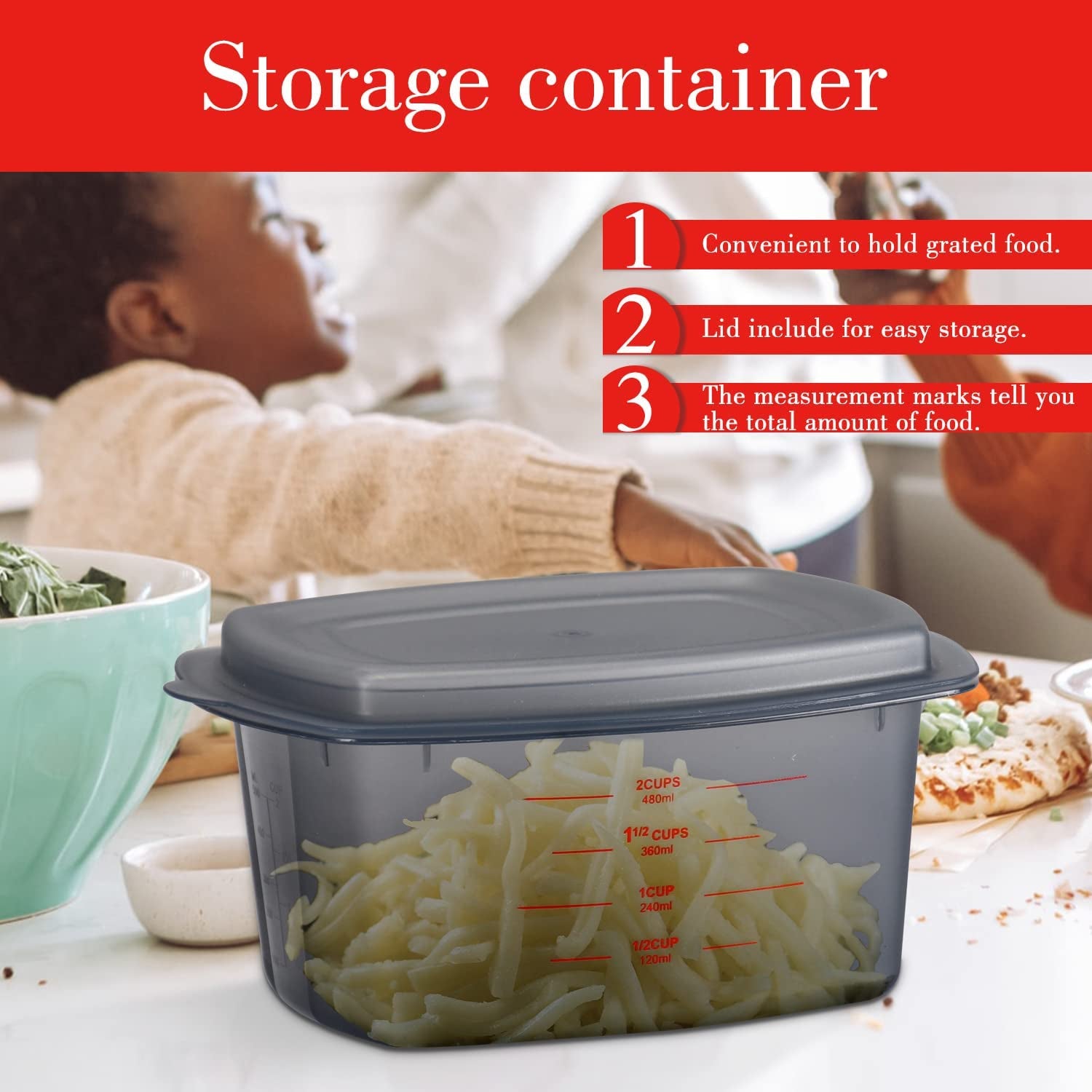 Cheese Grater with Handle,  Stainless Steel Box Grater, 4 Side 10 Inch Vegetable Grater,Slicer, Shredder, Zester with a Container for Lemon, Potato, Carrot, Ginger, Nutmeg(Teal and Black)