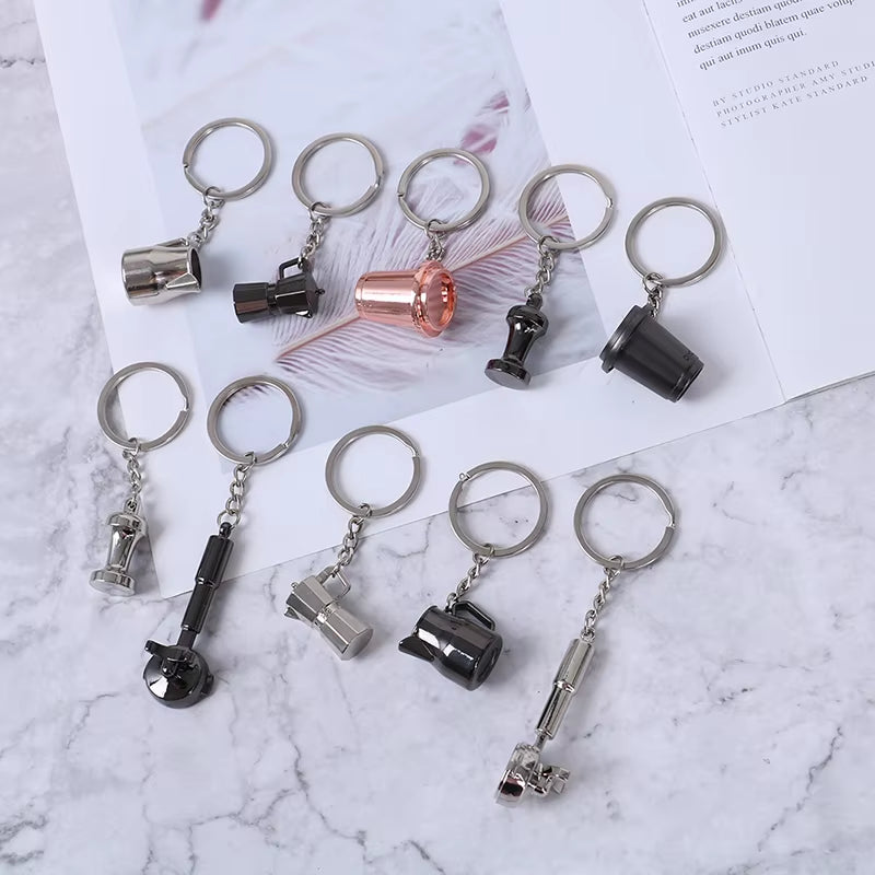 Creative Coffee Keychain Coffee Handle Keyring Portable Coffee Machine Pitcher Keyring Portable Coffeeware Accessories Gift