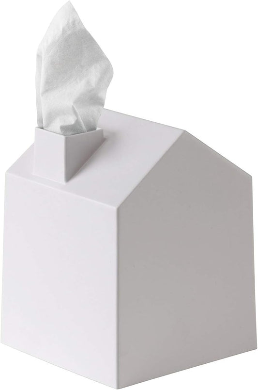 Casa Tissue Box Cover - Adorable House Shaped Square Tissue Box Holder for Bathroom, Bedroom or Office, White