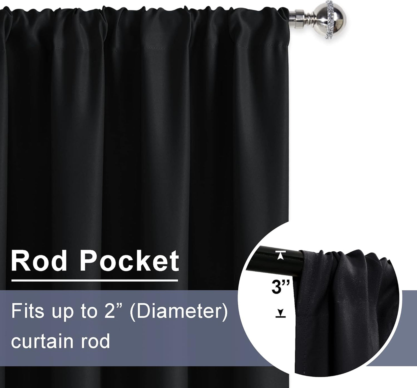 Halloween Blackout Curtains for Bedroom - Thermal Insulated Black Drapes, Room Darkening Rod Pocket Curtains for Living Room, Set of 2 Panels with Tiebacks, 38 X 54 Inches