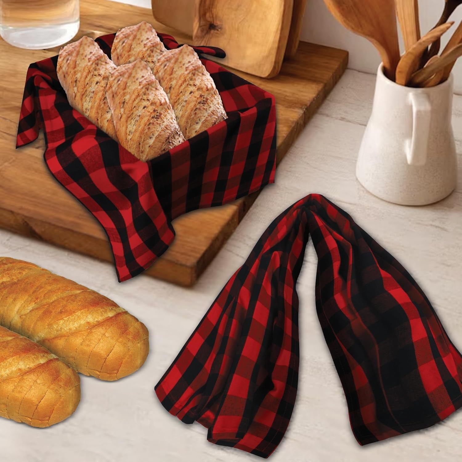 Kitchen Towels Set of 6 Buffalo Checks Aqua/White Kitchen Towels 20X30 Inches 100% Cotton Highly Absorbent Kitchen Towels Premium Quality Ultra Soft Mitered Corners Kitchen Towels