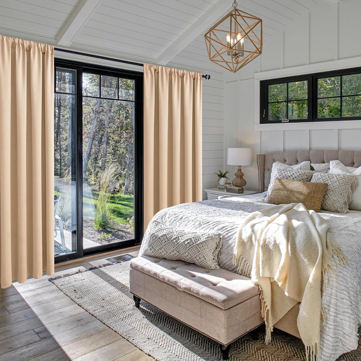 Blackout Curtains for Bedroom– Thermal Insulated,Noise Reducing Room Darkening Rod Pocket Curtains for Living Room, Set of 2 Panels with Tiebacks, 42 X 63 Inch Long, Beige