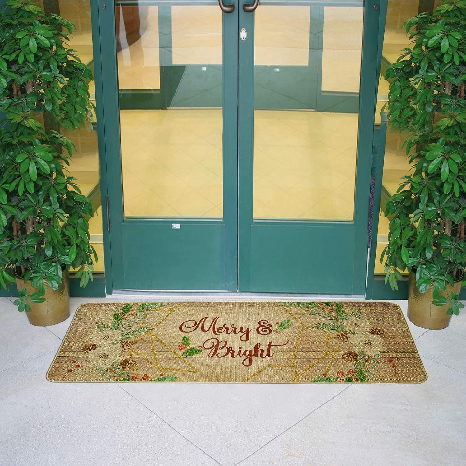 Decorative Christmas Runner Rug Non-Slip Floor Mats Indoor Outdoor Area Carpet Winter Holiday Welcome Doormats Merry Xmas Decor Entrance Rugs for Hallway Kitchen Living Room Bedroom (Merry and Bright)