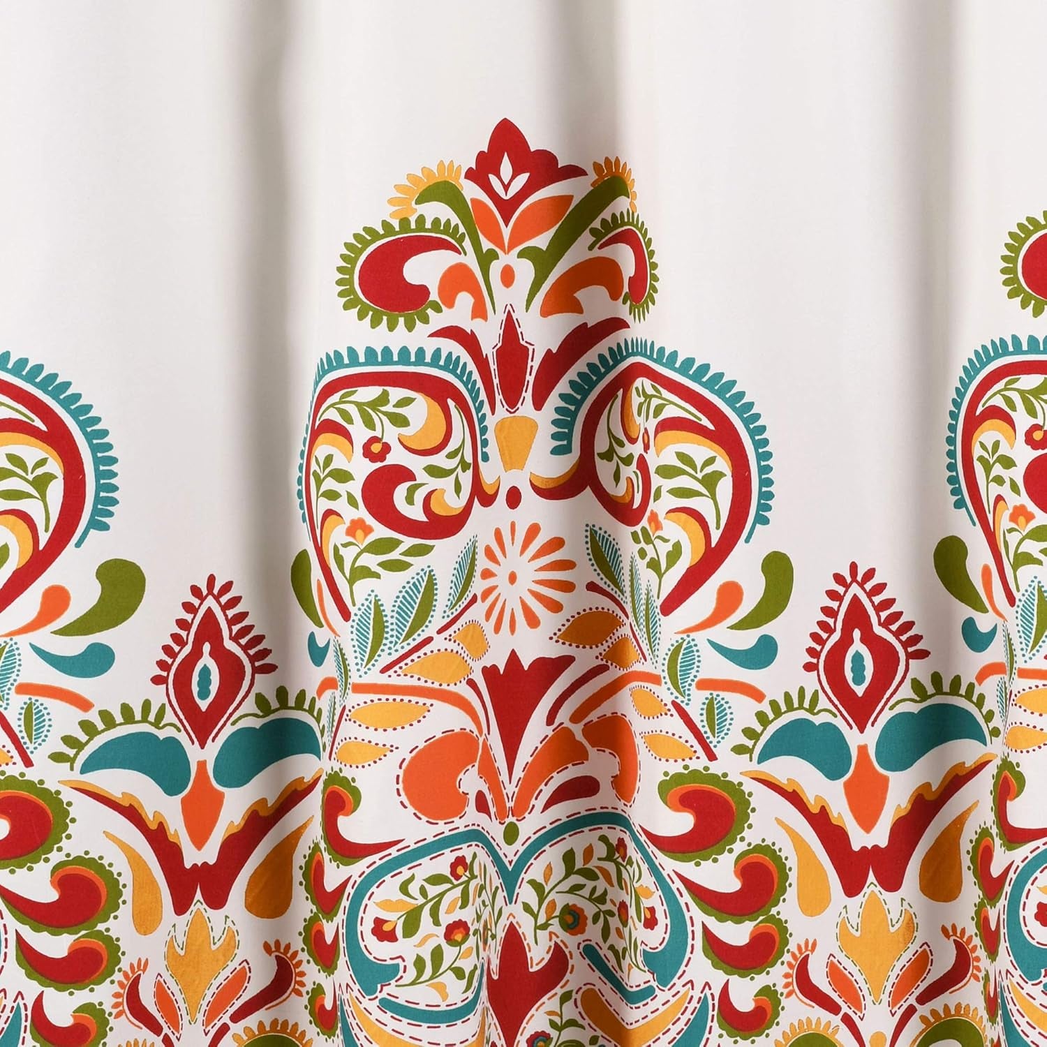 Clara Shower Curtain-Fabric Colorful Boho Paisley Damask Print Design, 72” X 72”, Turquiose & Tangerine