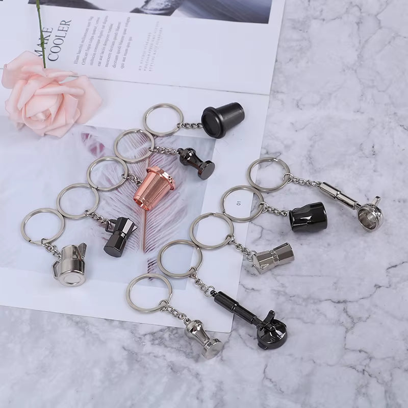 Creative Coffee Keychain Coffee Handle Keyring Portable Coffee Machine Pitcher Keyring Portable Coffeeware Accessories Gift