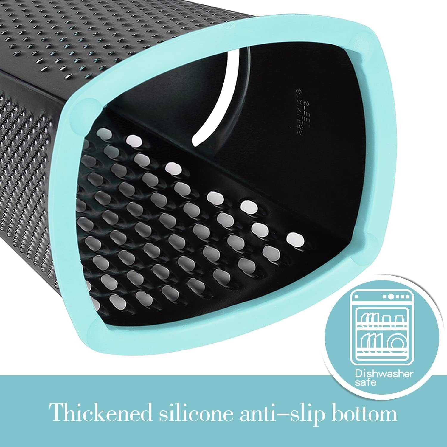 Cheese Grater with Handle,  Stainless Steel Box Grater, 4 Side 10 Inch Vegetable Grater,Slicer, Shredder, Zester with a Container for Lemon, Potato, Carrot, Ginger, Nutmeg(Teal and Black)