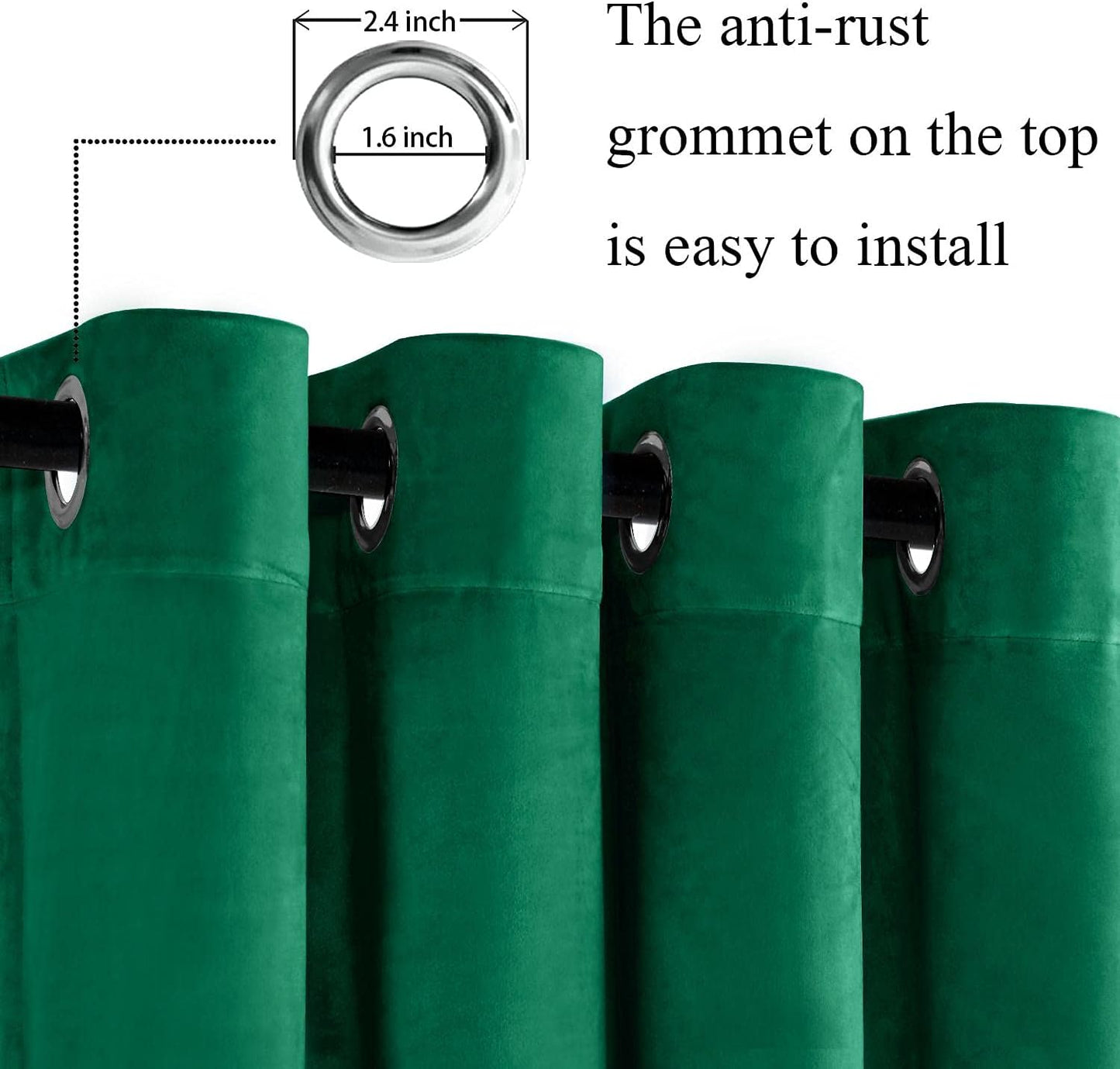 Green Velvet Curtains 96 Inches - Super Soft Retro Blackout Velvet Drapes Room Darkening Window Drapes for Living Room/Party/Closet, W52 X L96 Inches, 2 Panels