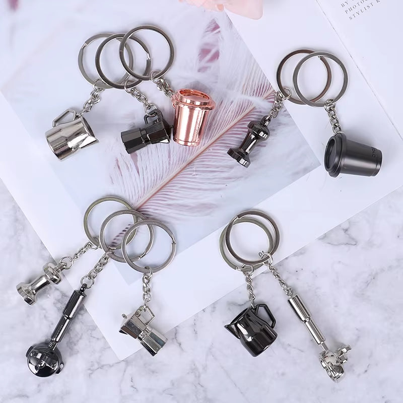 Creative Coffee Keychain Coffee Handle Keyring Portable Coffee Machine Pitcher Keyring Portable Coffeeware Accessories Gift