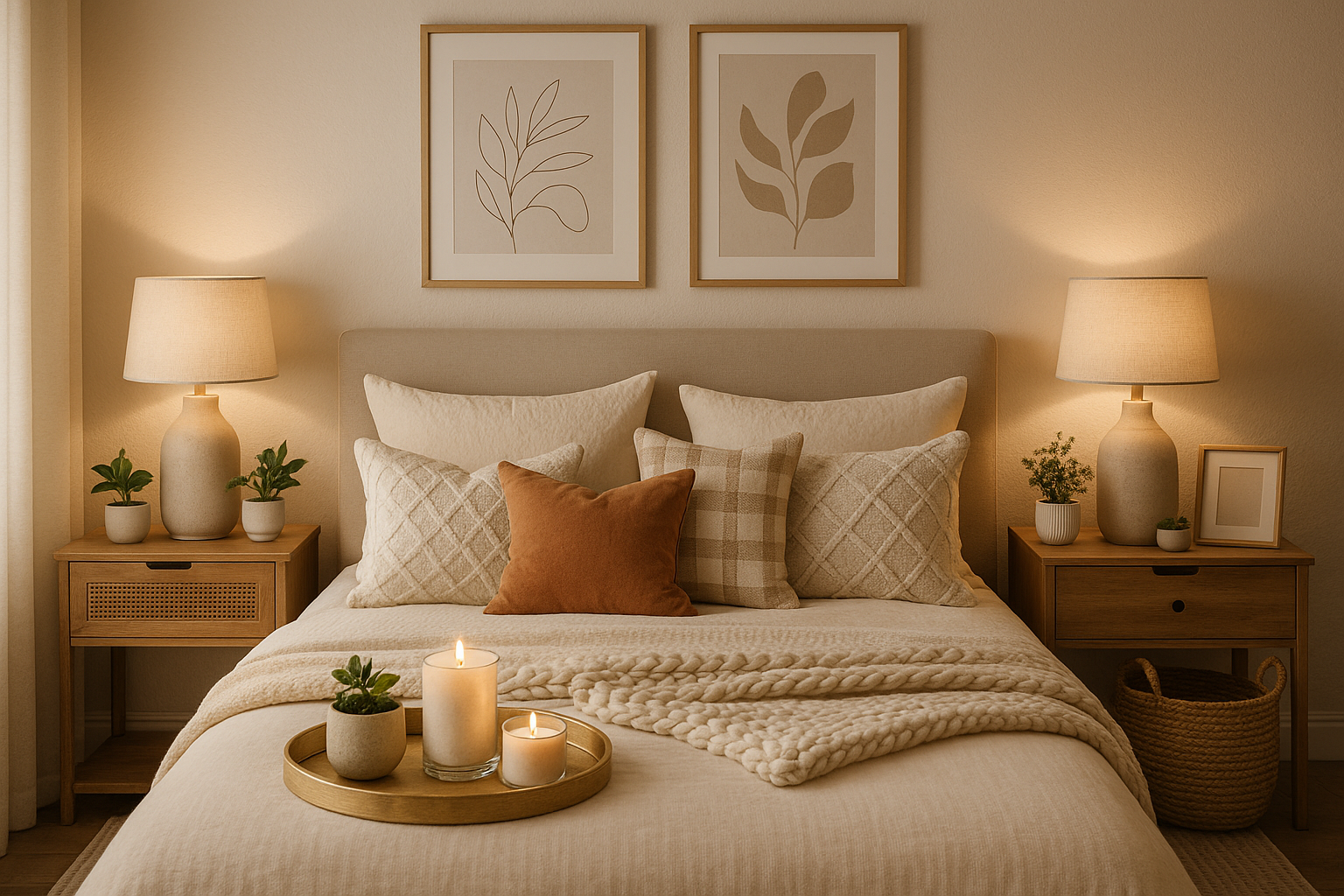 Cozy bedroom with curated home essentials and decorative accessories