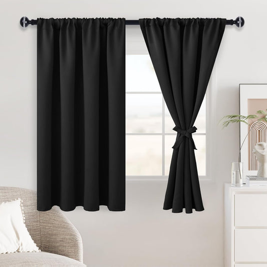Halloween Blackout Curtains for Bedroom - Thermal Insulated Black Drapes, Room Darkening Rod Pocket Curtains for Living Room, Set of 2 Panels with Tiebacks, 38 X 54 Inches