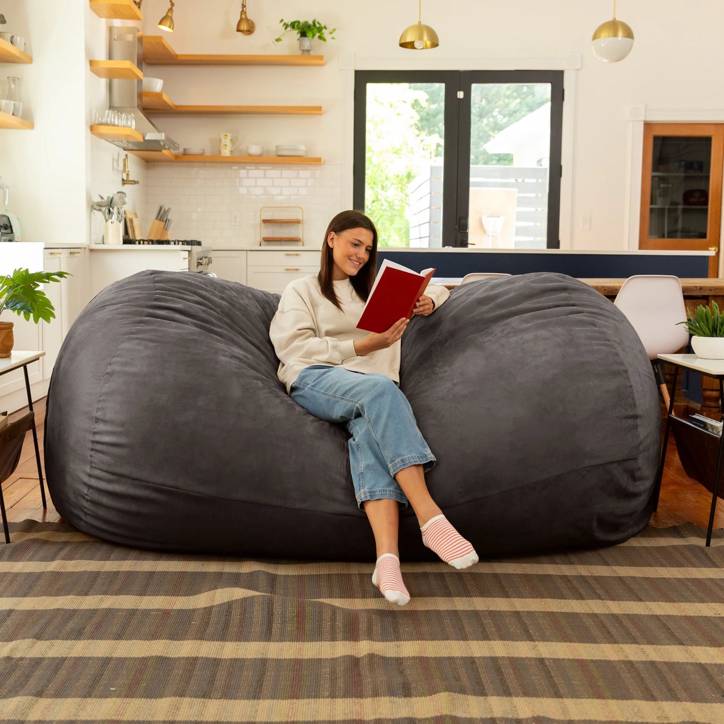 7 Foot Giant Bean Bag Sofa, Charcoal