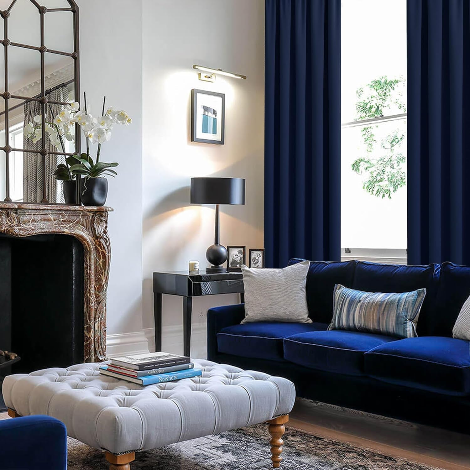 Blackout Curtains for Bedroom– Thermal Insulated,Noise Reducing Room Darkening Drapes for Living Room, Rod Pocket Curtains with Tiebacks, Set of 2 Panels, 42 X 63 Inch Length, Navy Blue