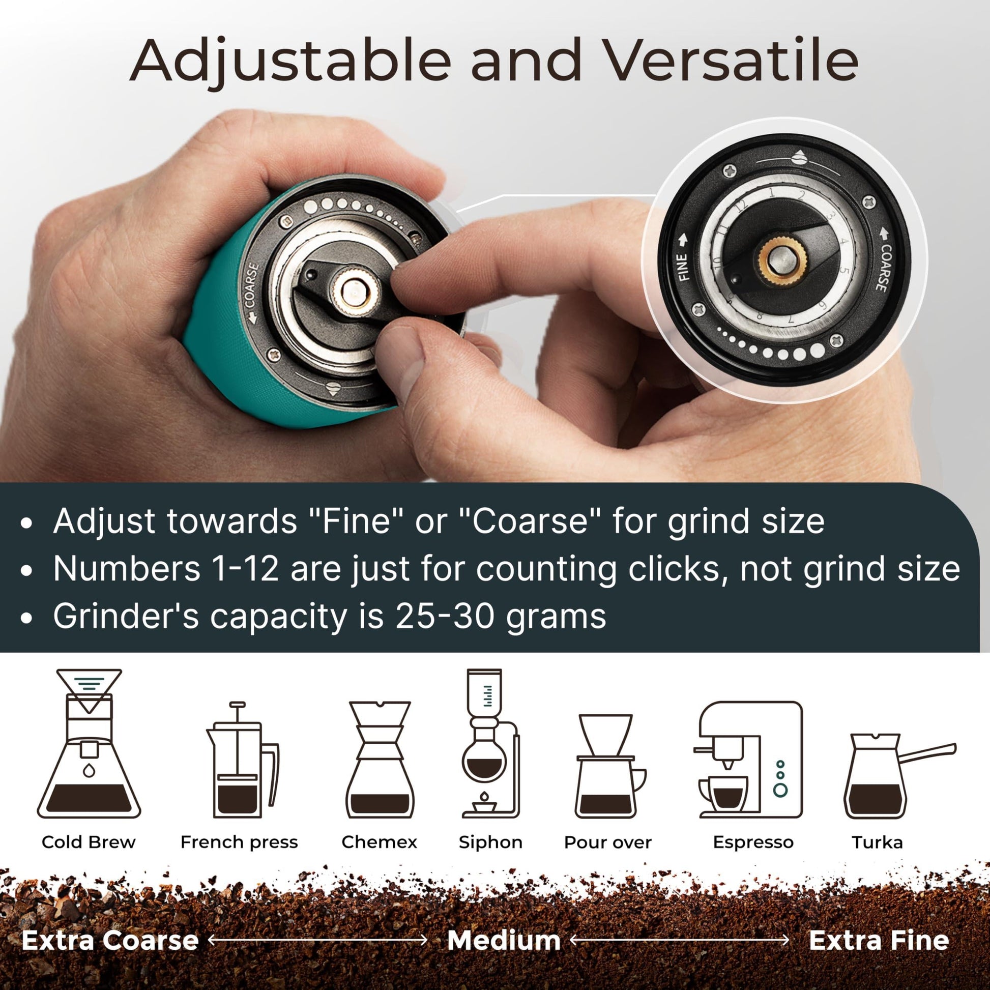 Manual Coffee Aqua Sky Color Stainless Steel Conical Burr Coffee Grinder Manual