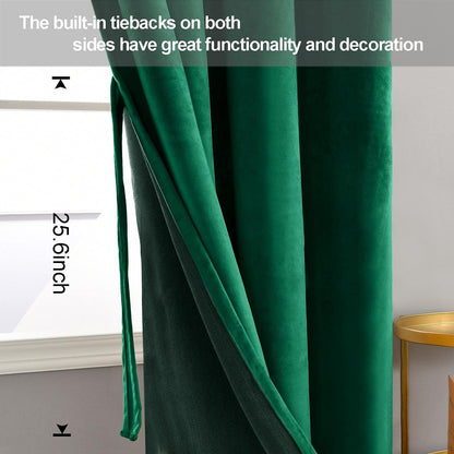 Green Velvet Curtains 96 Inches - Super Soft Retro Blackout Velvet Drapes Room Darkening Window Drapes for Living Room/Party/Closet, W52 X L96 Inches, 2 Panels