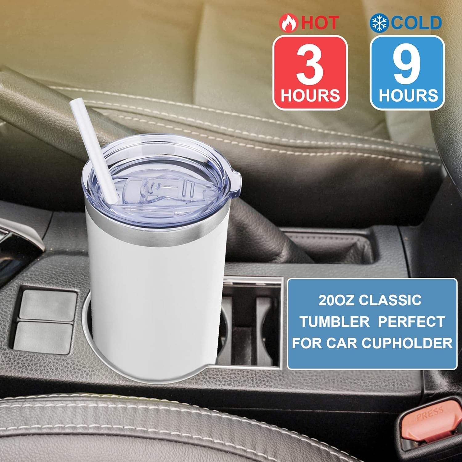 20Oz Tumbler with Lid and Straw, Stainless Steel Vacuum Insulated Water Coffee Tumbler Cup, Double Wall Powder Coated Spill-Proof Travel Mug Thermal Cup for Hot and Cold Drinks(White, 1 Pack)