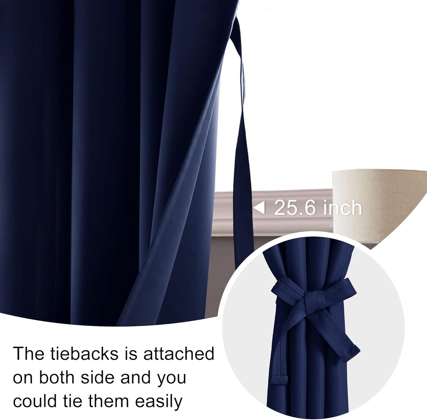Blackout Curtains for Bedroom– Thermal Insulated,Noise Reducing Room Darkening Drapes for Living Room, Rod Pocket Curtains with Tiebacks, Set of 2 Panels, 42 X 63 Inch Length, Navy Blue