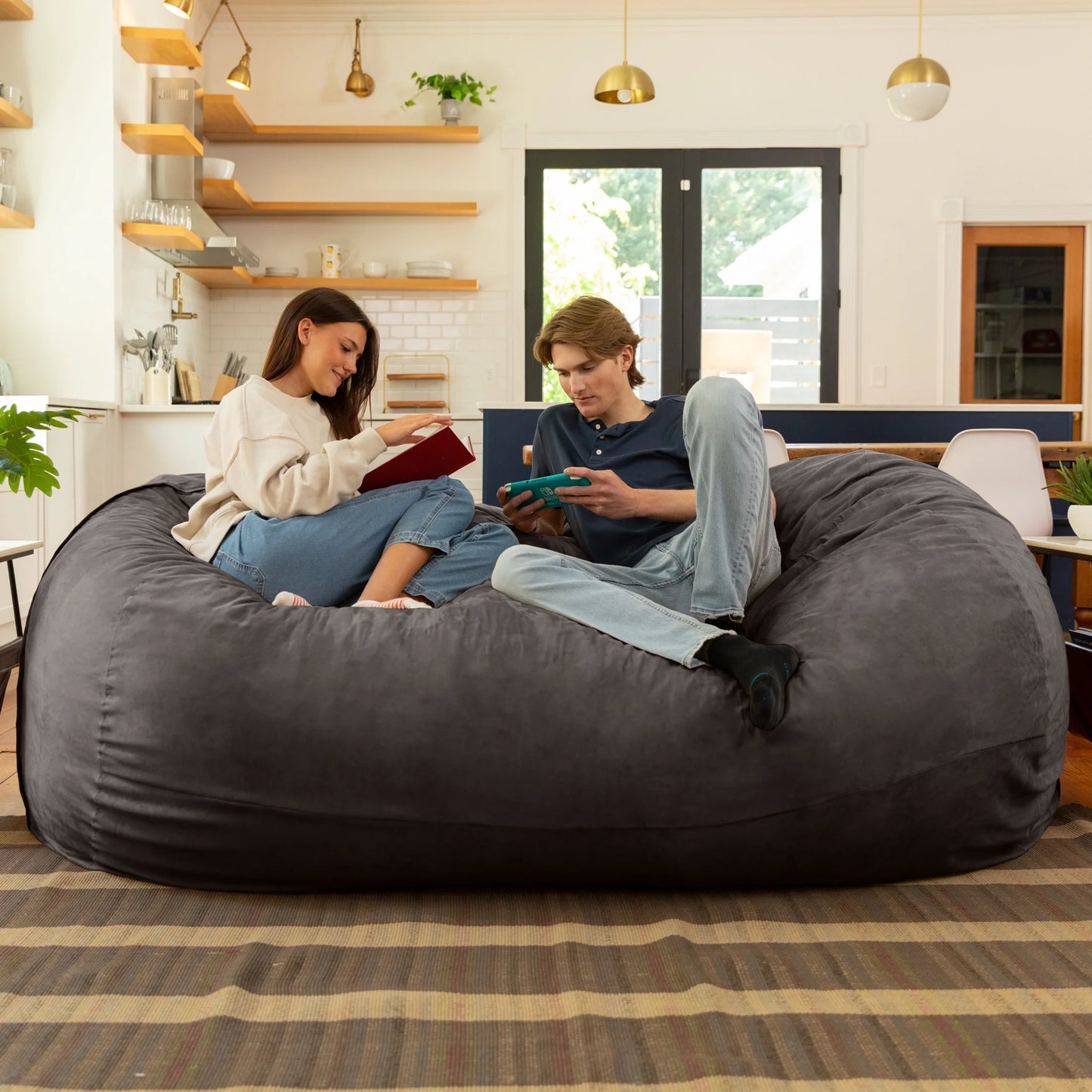 7 Foot Giant Bean Bag Sofa, Charcoal