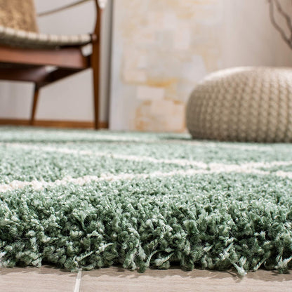 Hudson Shag Collection SGH281Y Modern Diamond Trellis Non-Shedding Living Room Bedroom Dining Room Entryway Plush 2-Inch Thick Area Rug, 7' X 7' Square, Green / Ivory