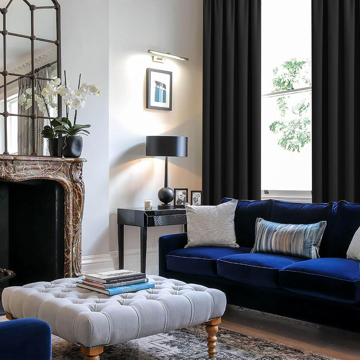 Blackout Curtains for Bedroom– Thermal Insulated,Noise Reducing Room Darkening Rod Pocket Curtains for Living Room, Set of 2 Panels with Tiebacks, 42 X 63 Inch Long, Black