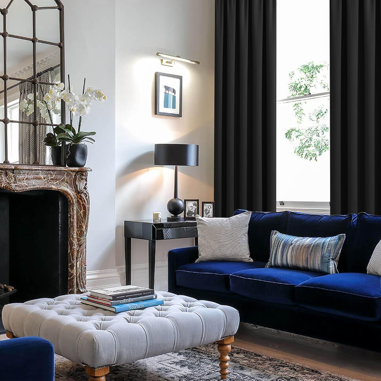 Blackout Curtains for Bedroom– Thermal Insulated,Noise Reducing Room Darkening Rod Pocket Curtains for Living Room, Set of 2 Panels with Tiebacks, 42 X 63 Inch Long, Black