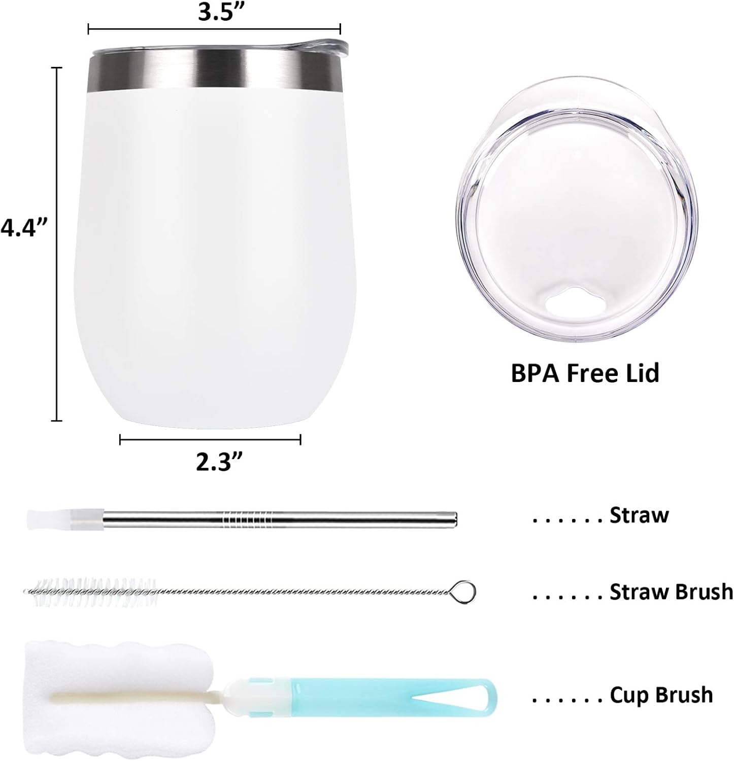 6 Pack Stainless Steel Wine Tumbler Wine Glass, 12 Oz Double Wall Vacuum Insulated Stemless Wine Tumbler with Lid Straw, Set of 6 Cups for Wine, Coffee, Cocktail, Ice Cream, Mix Color