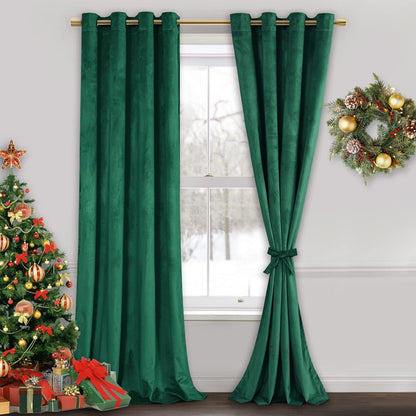 Green Velvet Curtains 96 Inches - Super Soft Retro Blackout Velvet Drapes Room Darkening Window Drapes for Living Room/Party/Closet, W52 X L96 Inches, 2 Panels
