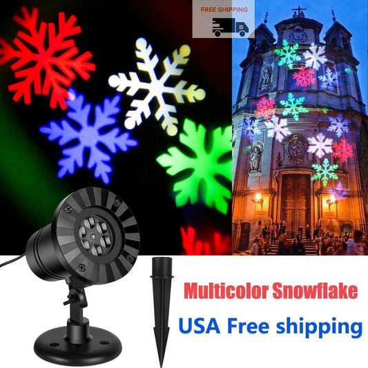 Christmas Colorful Snowflake Projector Lights, LED Moving Projector Waterproof Landscape Stage Light Indoor Outdoor Decorative Lighting Projectors for Christmas New Year Party
