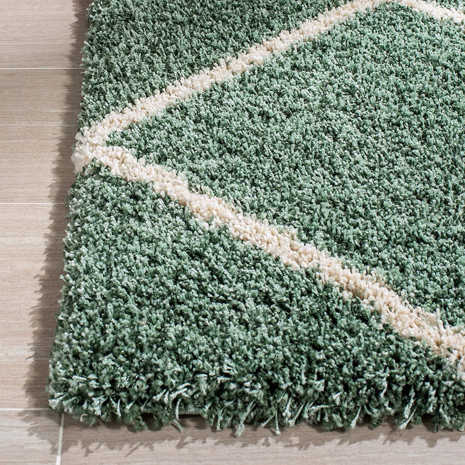 Hudson Shag Collection SGH281Y Modern Diamond Trellis Non-Shedding Living Room Bedroom Dining Room Entryway Plush 2-Inch Thick Area Rug, 7' X 7' Square, Green / Ivory