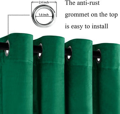 Green Velvet Curtains 96 Inches - Super Soft Retro Blackout Velvet Drapes Room Darkening Window Drapes for Living Room/Party/Closet, W52 X L96 Inches, 2 Panels