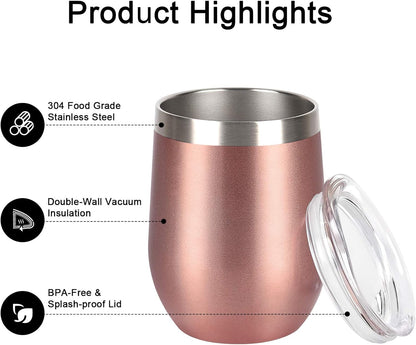 6 Pack Stainless Steel Wine Tumbler Wine Glass, 12 Oz Double Wall Vacuum Insulated Stemless Wine Tumbler with Lid Straw, Set of 6 Cups for Wine, Coffee, Cocktail, Ice Cream, Mix Color