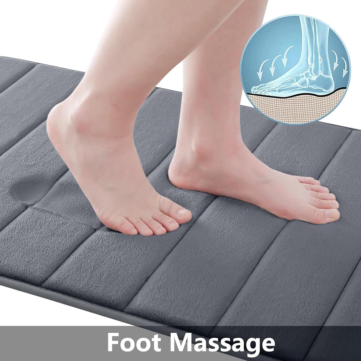 Memory Foam Soft Bath Mats - Non Slip Absorbent Bathroom Rugs Extra Large Size Runner Long Mat for Kitchen Bathroom Floors 24" X 70", Dark Grey