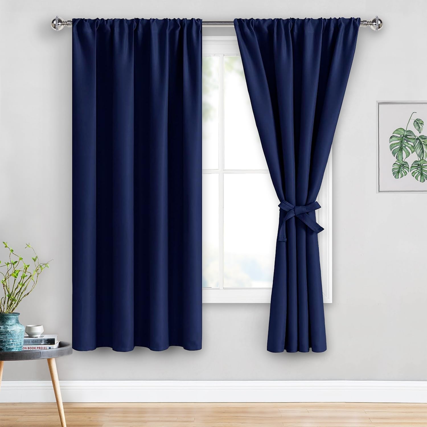 Blackout Curtains for Bedroom– Thermal Insulated,Noise Reducing Room Darkening Drapes for Living Room, Rod Pocket Curtains with Tiebacks, Set of 2 Panels, 42 X 63 Inch Length, Navy Blue